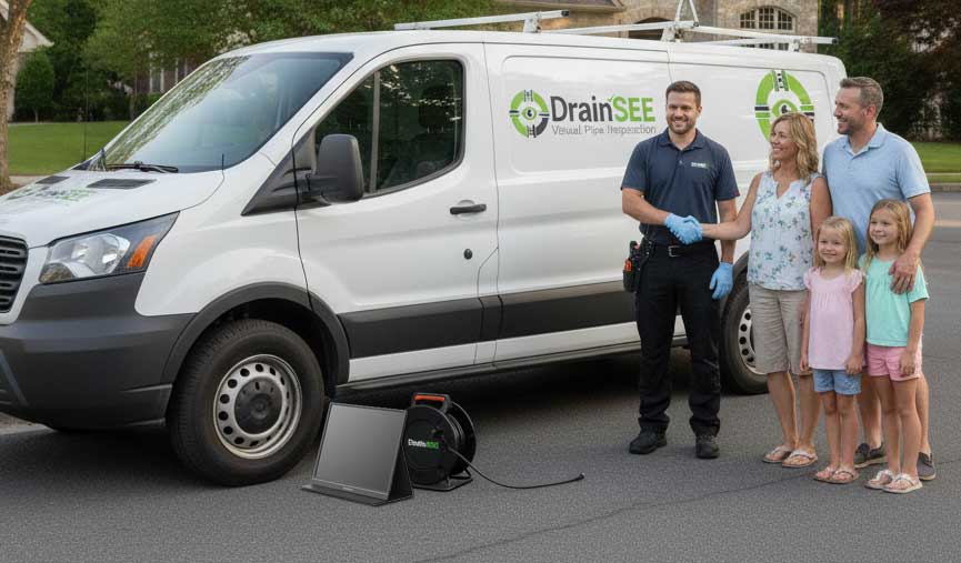 The DrainSEE family in front of their service van