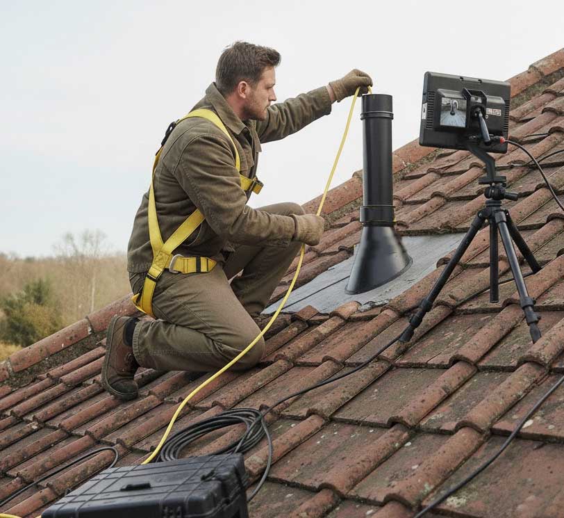 Camera inspection through a roof plumbing vent